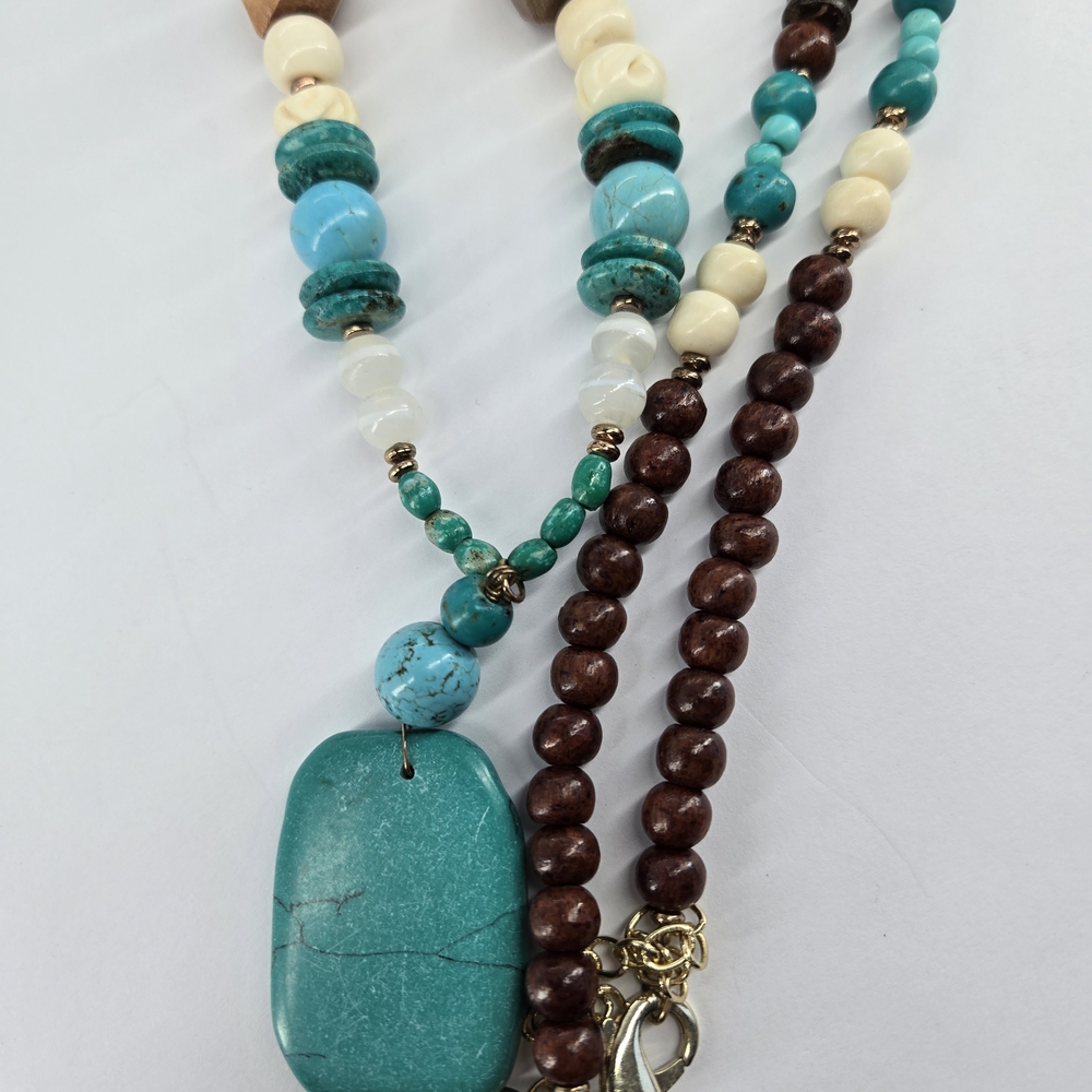 Chico's Turquoise and Brown Beaded Necklace - Picture 2 of 4